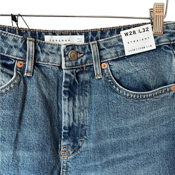 NWT TopShop Straight Med Wash High Waist Size 6 Jeans with Raw Hem - Picture 2 of 6